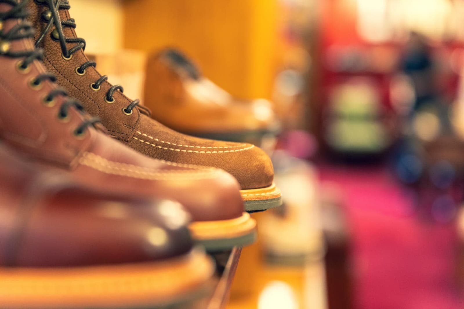 Leather boots on display in a shoe store